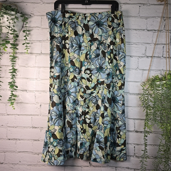 RQT Chic Floral A-Line Skirt - Blue, Green, and Black LINEN BLEND,  WOMENS 14 - Picture 5 of 7